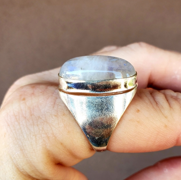 New Men's Rainbow Moonstone 925 Silver Ring. - Picture 3 of 11